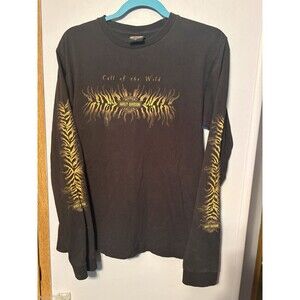 Harley Davidson Black Long Sleeve Shirt Size M Call Of The Wild Glitter Y2K Vtg